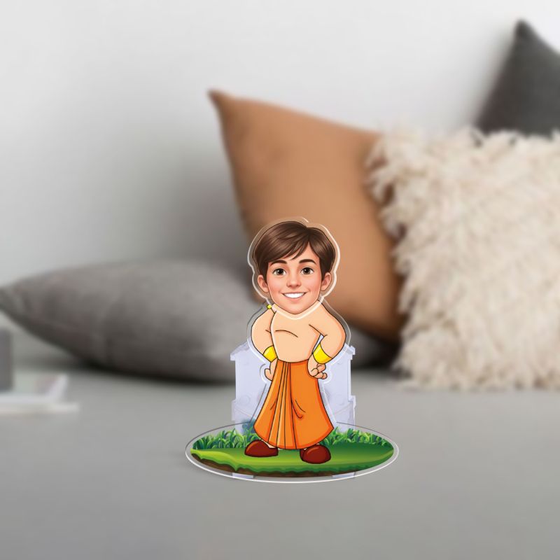 Personalized Cartoon Theme Funny Face Caricature Birthday Return Gift for Kids, Girls & Boys Solar Powered Moving Head for Car Dashboard & Table Decor (Chhota Bheem)
